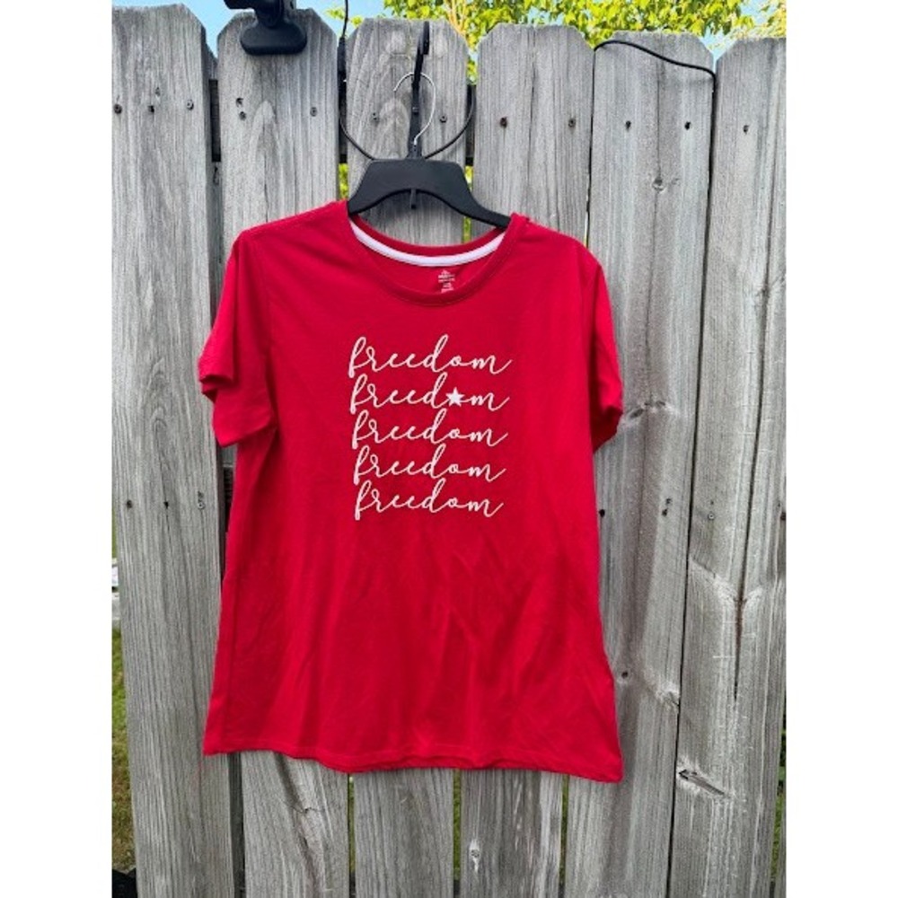 Way To Celebrate‎ Freedom Red Graphic T-Shirt XL 16-18 Women Short Sleeve